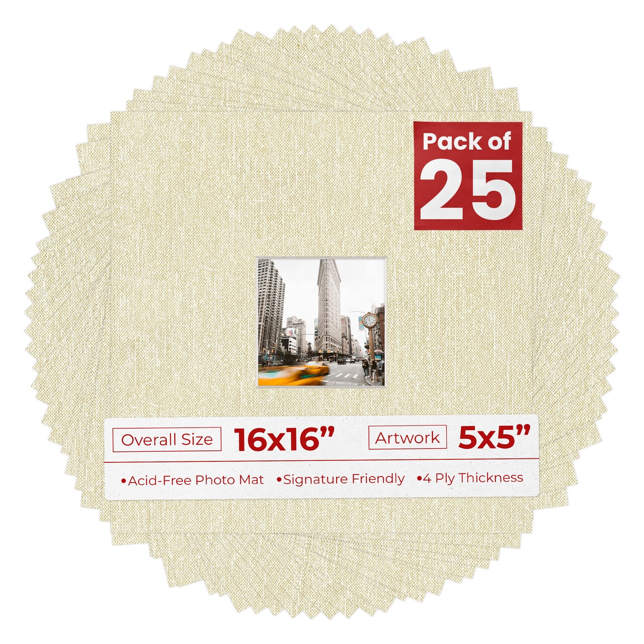 Off White Canvas Mat Board for 16x16 Frames - Fits 5x5 Photos